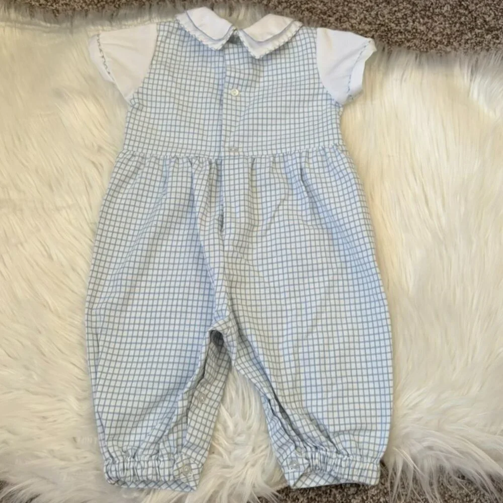 Vintage Carriage Boutiques Friedknit Creations Gingham Smocked Jumpsuit 3 Months
